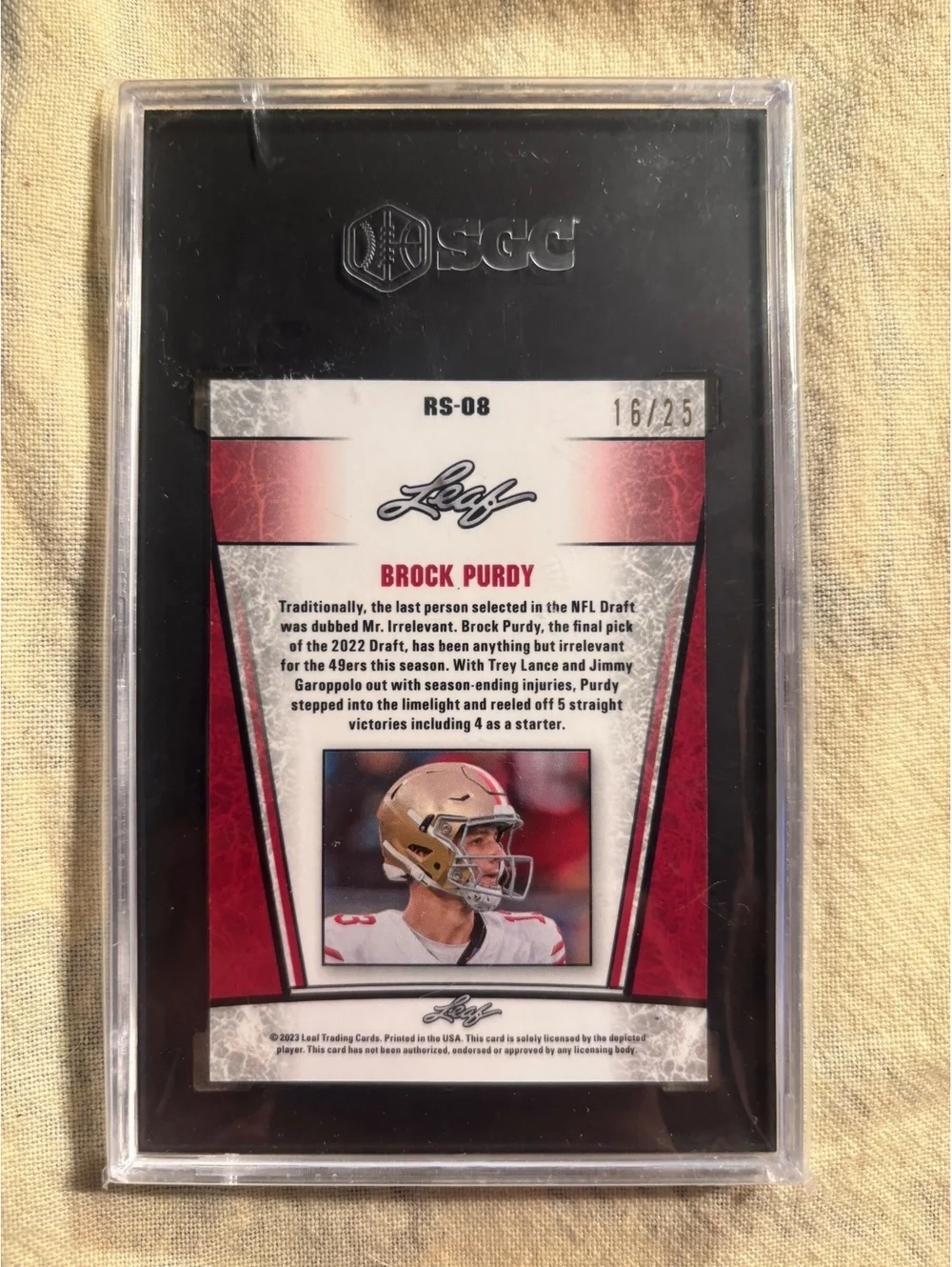2023 Leaf Special Release RS-08 Brock Purdy Metal Rookie SIL